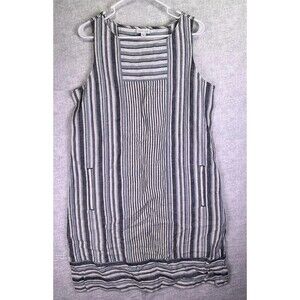 J Jill Love 100% Linen Dress Blue Striped Sleeveless  Size Medium Cottage Core